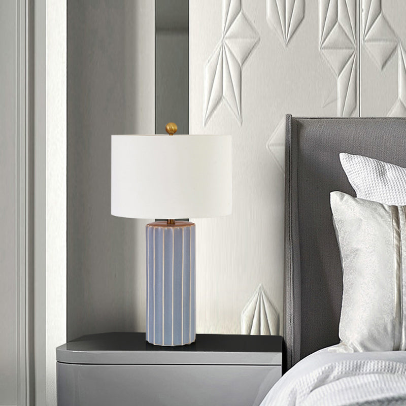 Contemporary Fabric Shade Nightstand Lamp In White For Task Lighting