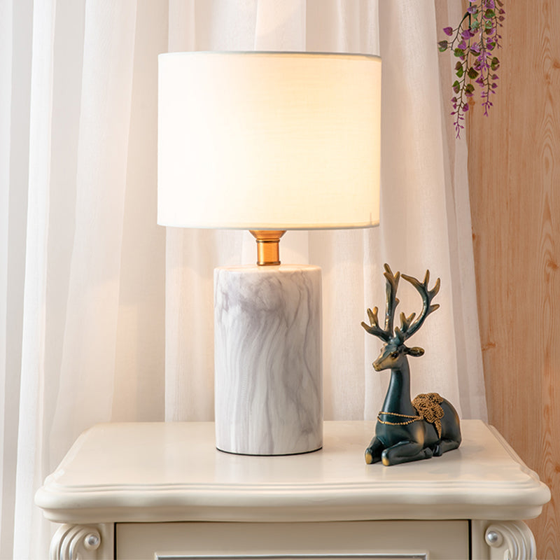 Modernism Fabric Small Desk Lamp With Marble Base - White Shade 1-Head Task Light