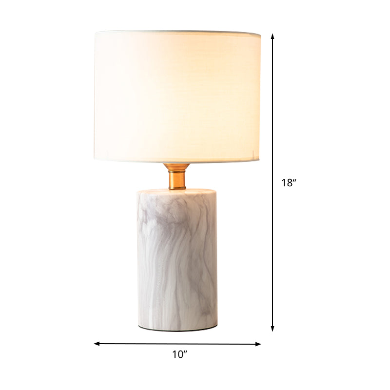 Modernism Fabric Small Desk Lamp With Marble Base - White Shade 1-Head Task Light
