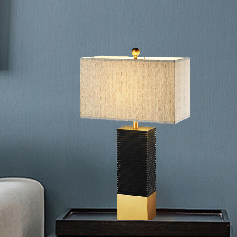 Modern Black Table Lamp With Rectangle Fabric Shade - Perfect For Reading In The Living Room