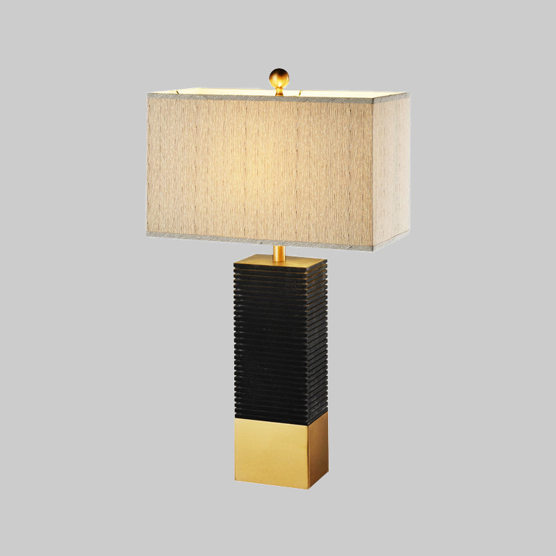 Modern Black Table Lamp With Rectangle Fabric Shade - Perfect For Reading In The Living Room