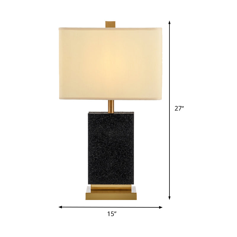 Modern Black Desk Lamp With Fabric Shade - Single Bulb Night Table Light