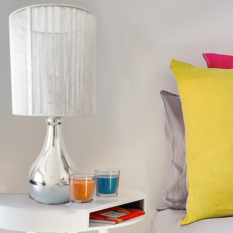 Modern Fabric Shade Nightstand Lamp: Straight Sided White - 1 Bulb Reading Light