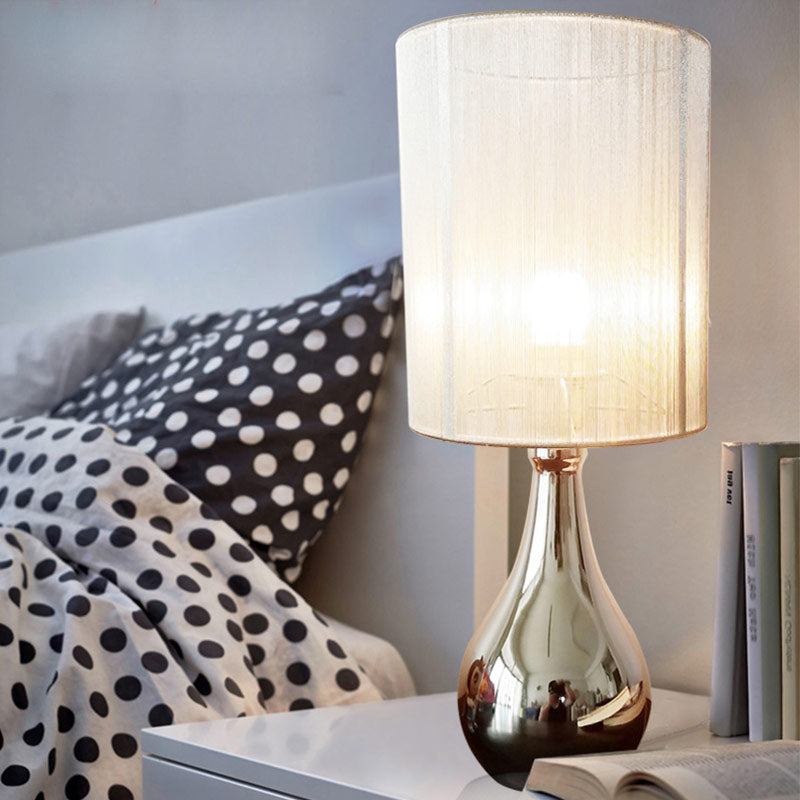 Modern Fabric Shade Nightstand Lamp: Straight Sided White - 1 Bulb Reading Light