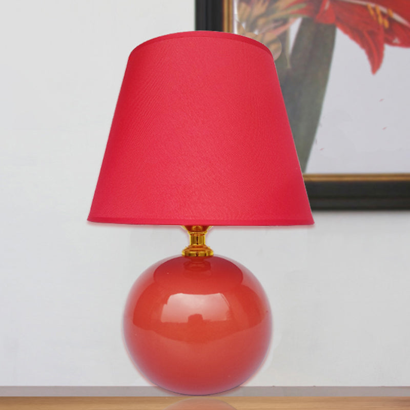 Modernist Fabric Desk Lamp With Wide Flare Red Shade & Ceramic Base Small 8/9 Wide Task Light