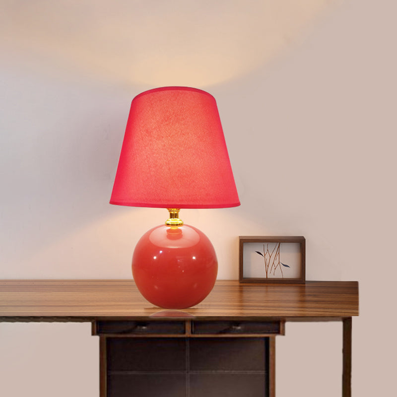 Modernist Fabric Desk Lamp With Wide Flare Red Shade & Ceramic Base Small 8/9 Wide Task Light