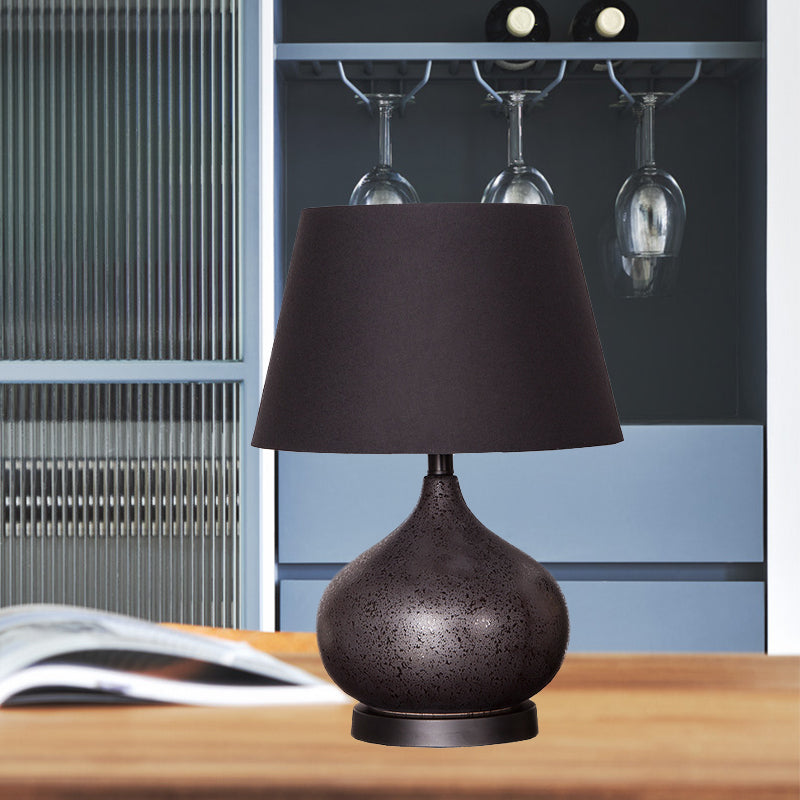 Black Fabric Tapered Drum Task Table Lamp - Modern Design 1 Bulb For Night Lighting