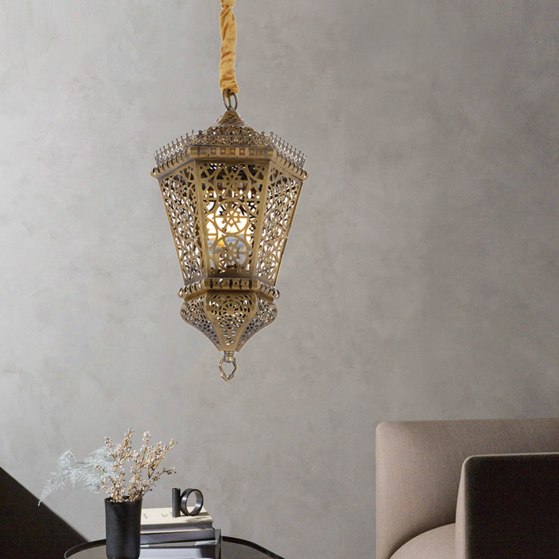 Arab Style Metal Hollowed Out Pendant Lamp: Brass 1-Light Hanging Lighting For Corridor