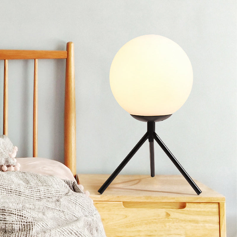 Modern Small Black Sphere Table Lamp With Opal Glass Shade