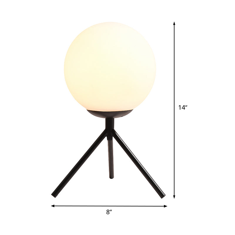 Modern Small Black Sphere Table Lamp With Opal Glass Shade