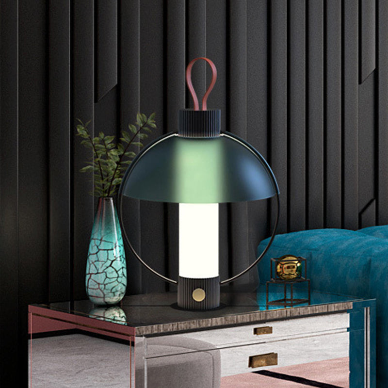 Green Metal Desk Lamp With Glass Shade - Modern Design & Domed Shape