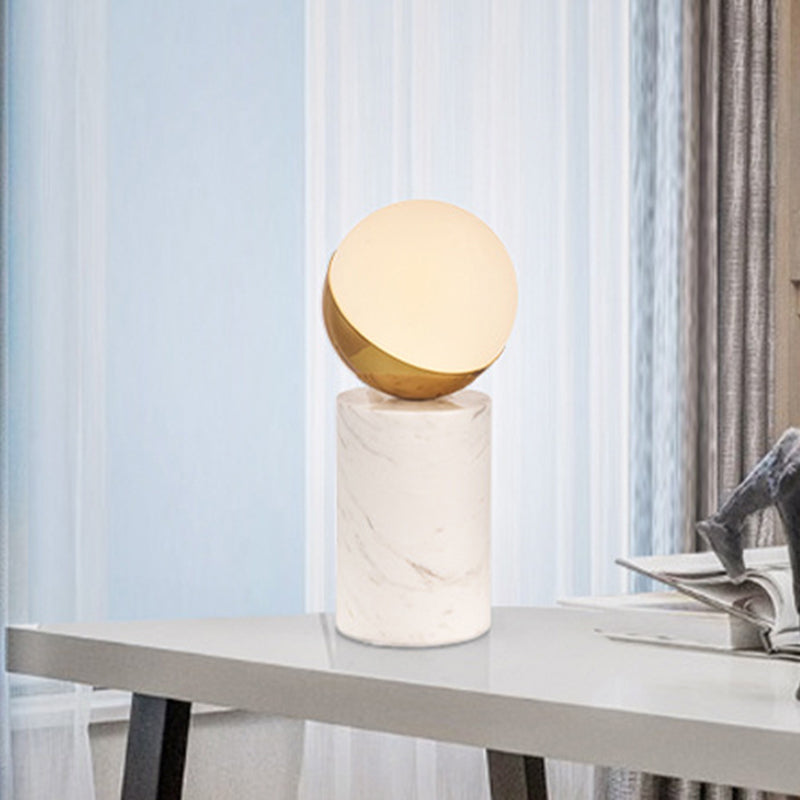 White Glass Desk Lamp With Modern Spherical Task Lighting - Ideal For Living Rooms Or Small Desks