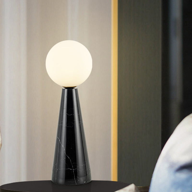 Modern Milk Glass Ball Desk Light - 1 Bulb Table Lamp With Black/White Marble Base Black