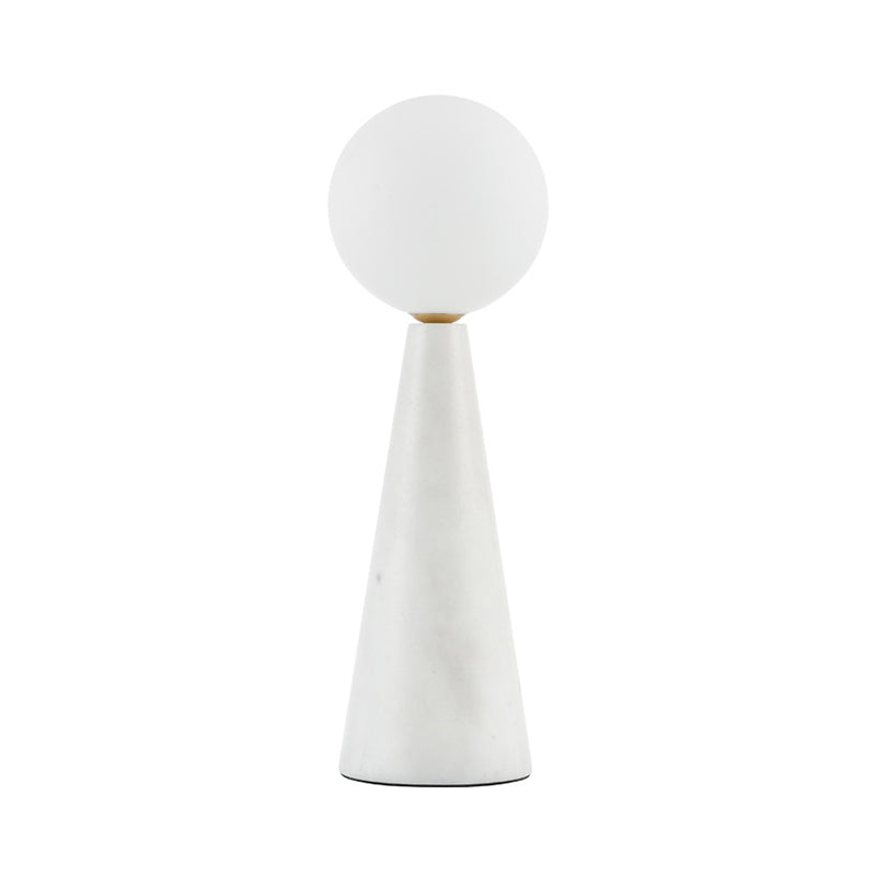 Modern Milk Glass Ball Desk Light - 1 Bulb Table Lamp With Black/White Marble Base