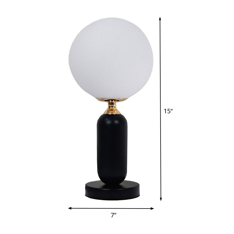 Modern Black Study Table Lamp With Round White Glass Shade - Ideal For Reading And Studying