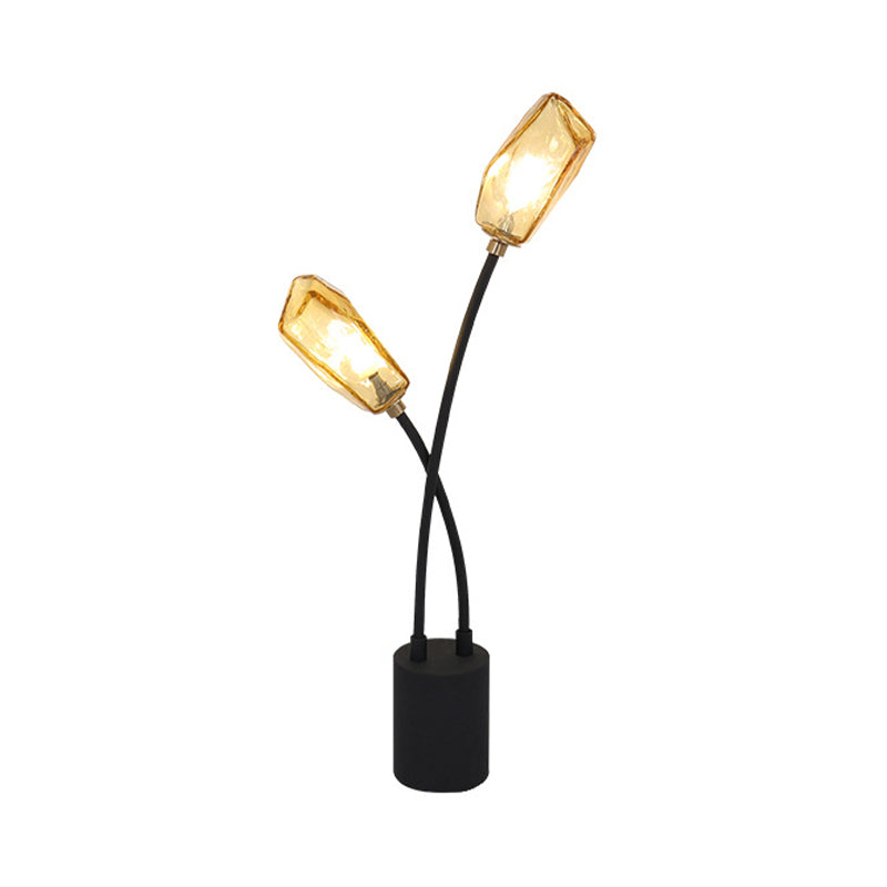 Modern Geometric Amber Glass Table Lamp With 2 Bulbs - Living Room Task Lighting