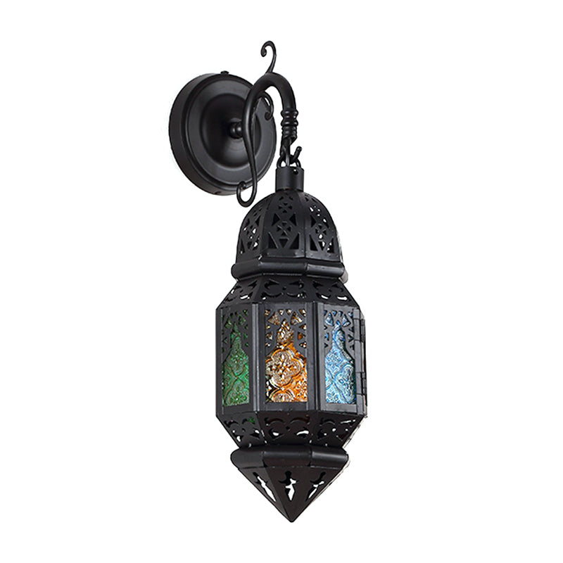 Vintage 1-Light Lantern Sconce - Black Coffee Shop Wall Lamp