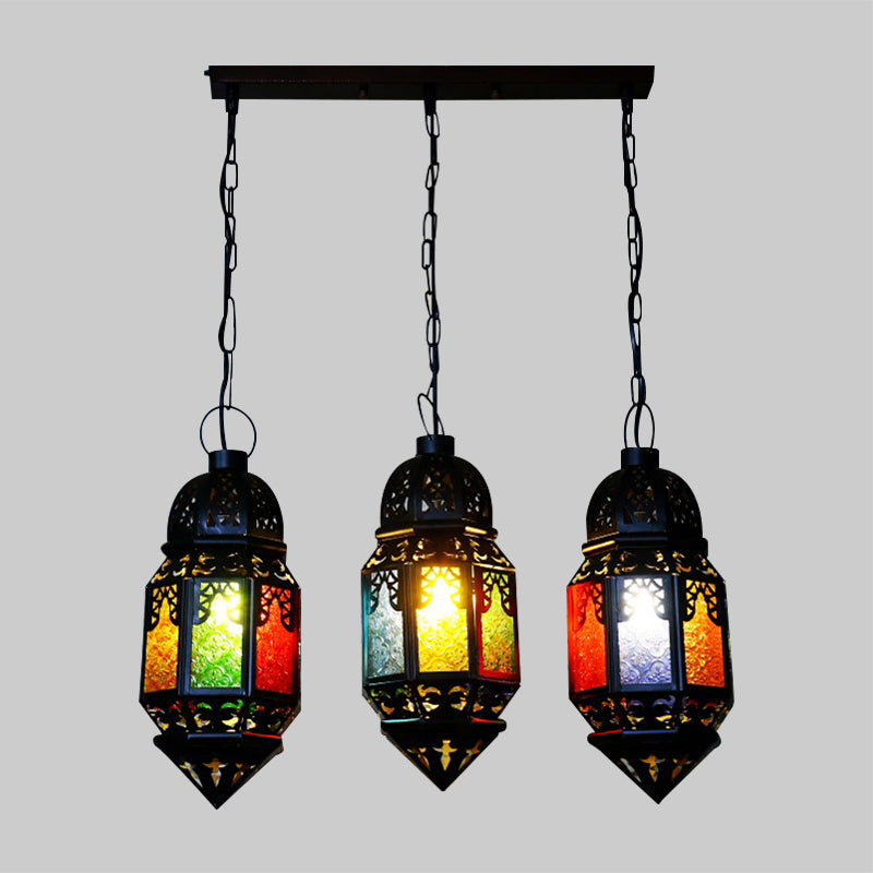 Vintage Metallic Lantern Pendant Lamp - Black 3-Bulb Hanging Lighting For Restaurant