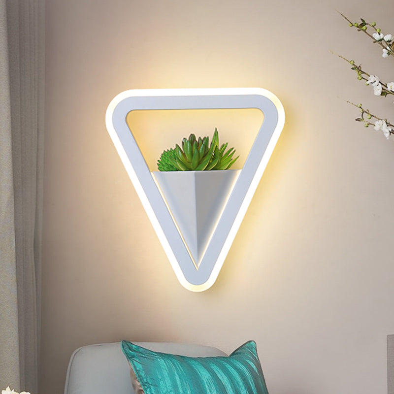 Minimalist White Sconce Light Fixture Acrylic Triangle Led Plant Wall Lamp In Warm/White