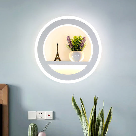 Industrial White Metal Led Circle Sconce Lamp - Bedroom Wall Light
