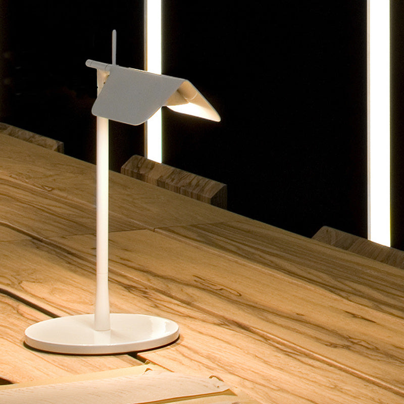 White Contemporary Led Desk Lamp For Bedroom Sleek Triangular Metal Nightstand Light