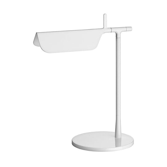 White Contemporary Led Desk Lamp For Bedroom Sleek Triangular Metal Nightstand Light