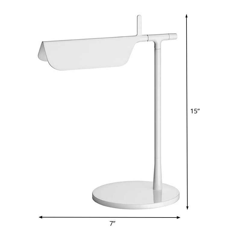 White Contemporary Led Desk Lamp For Bedroom Sleek Triangular Metal Nightstand Light
