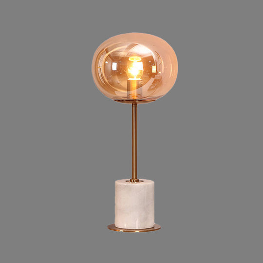 Modernist Amber Glass Oval Task Lamp With Marble Base