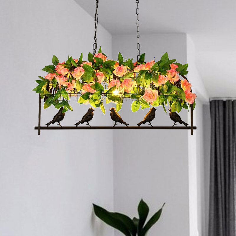 Industrial Metal Birdcage Flower Island Lamp: Black 3/4 Heads Hanging Ceiling Light For Restaurants