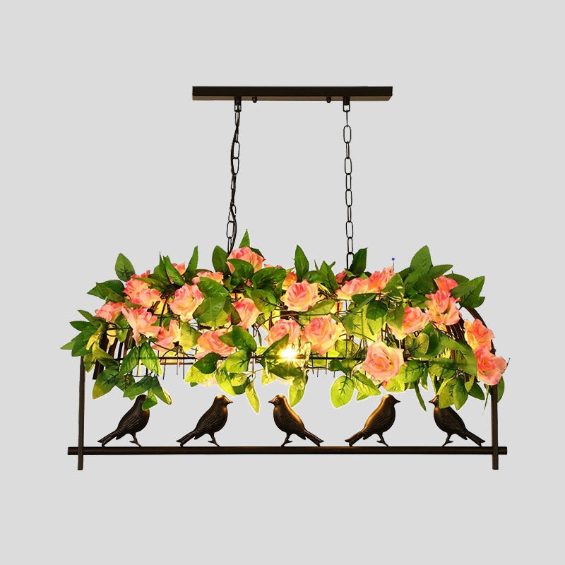 Industrial Metal Birdcage Flower Island Lamp: Black 3/4 Heads Hanging Ceiling Light For Restaurants