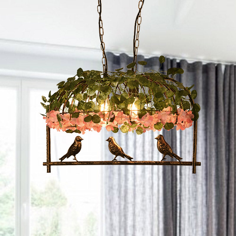 Retro Metal Birdcage Ceiling Light With Flower Decor - Brass Finish 2/3/4 Heads Perfect For