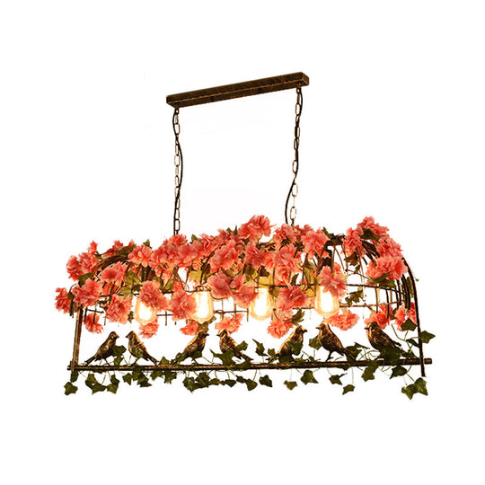 Retro Metal Birdcage Ceiling Light With Flower Decor - Brass Finish 2/3/4 Heads Perfect For