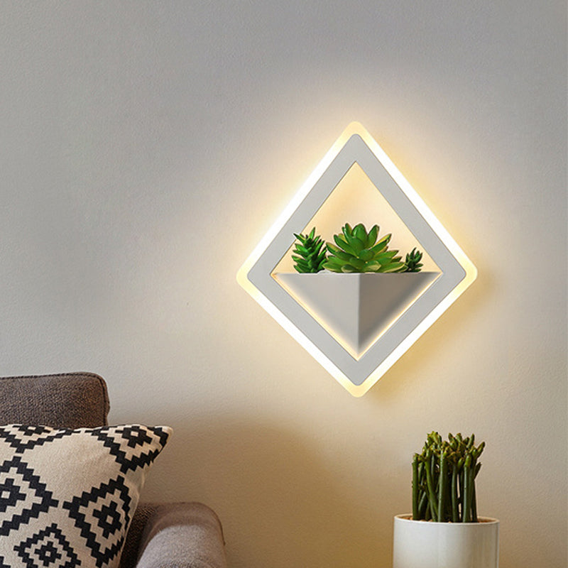 Modern Acrylic Led Wall Light In White: Round/Rectangle/Rhombus Shape For Indoor Plants With
