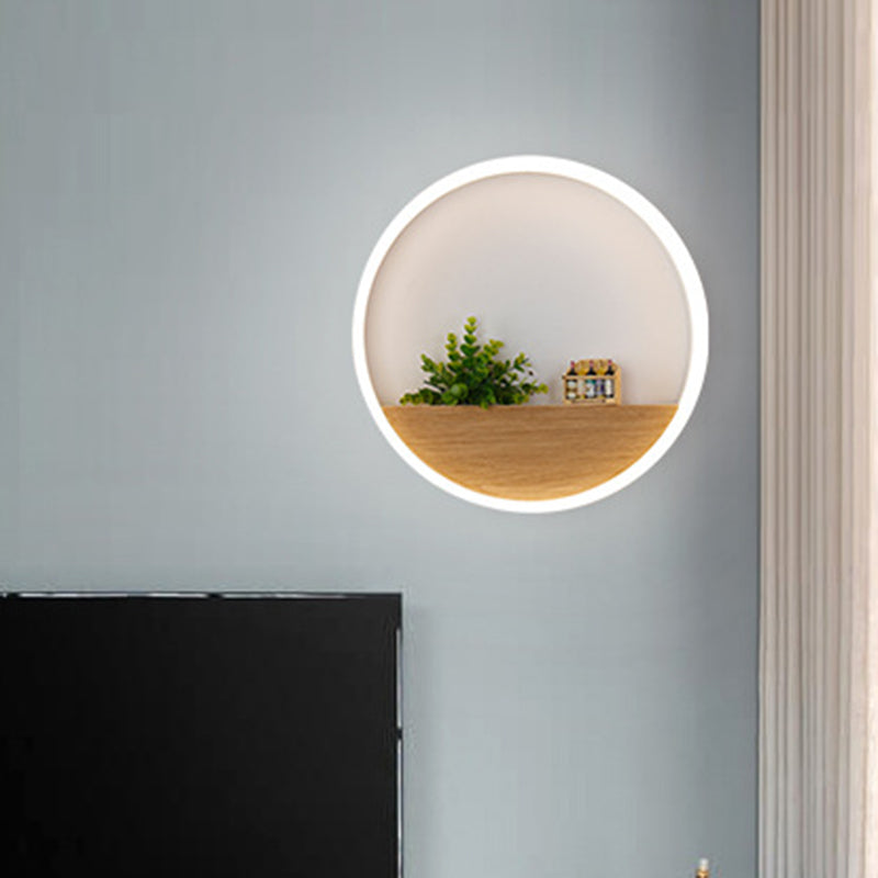 Led Acrylic Sconce Lighting Fixture - White Round Living Room Plant Wall Mount Light 8/12/16 Dia / 8