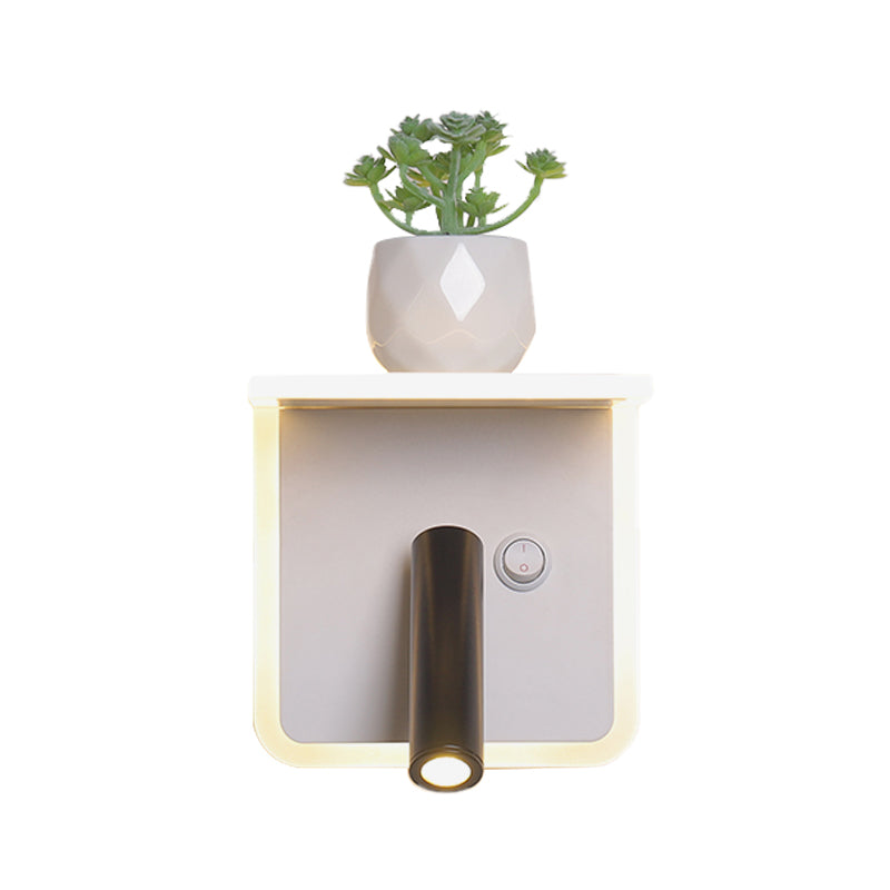 Minimalist White Led Wall Sconce With Plant Decoration In Warm/White Light