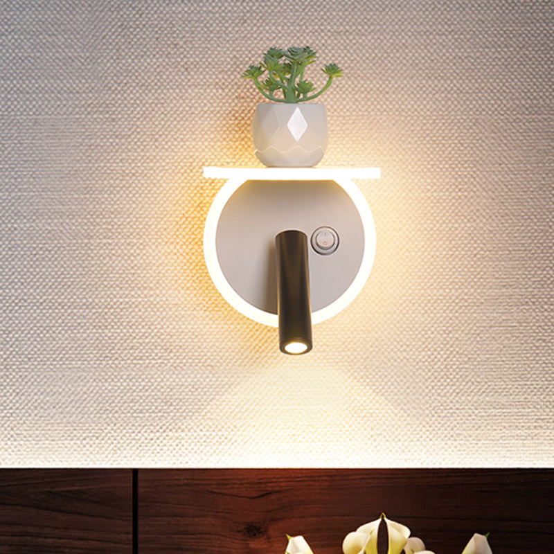 Minimalist White Led Wall Sconce With Plant Decoration In Warm/White Light