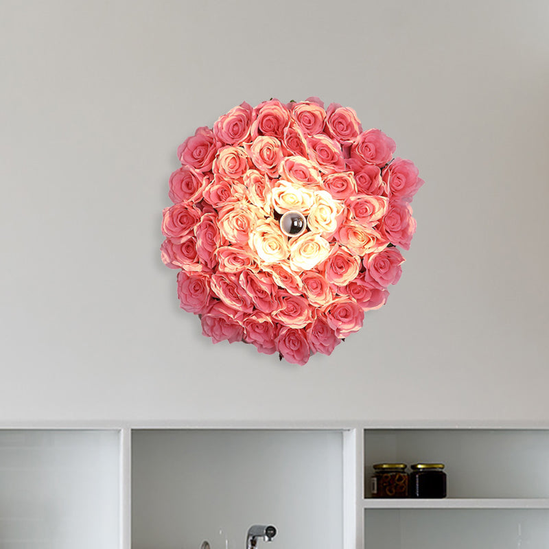 Industrial Metal Rose Sconce - Led Wall Mount Lighting In Pink Restaurant Light Fixture 1 Bulb