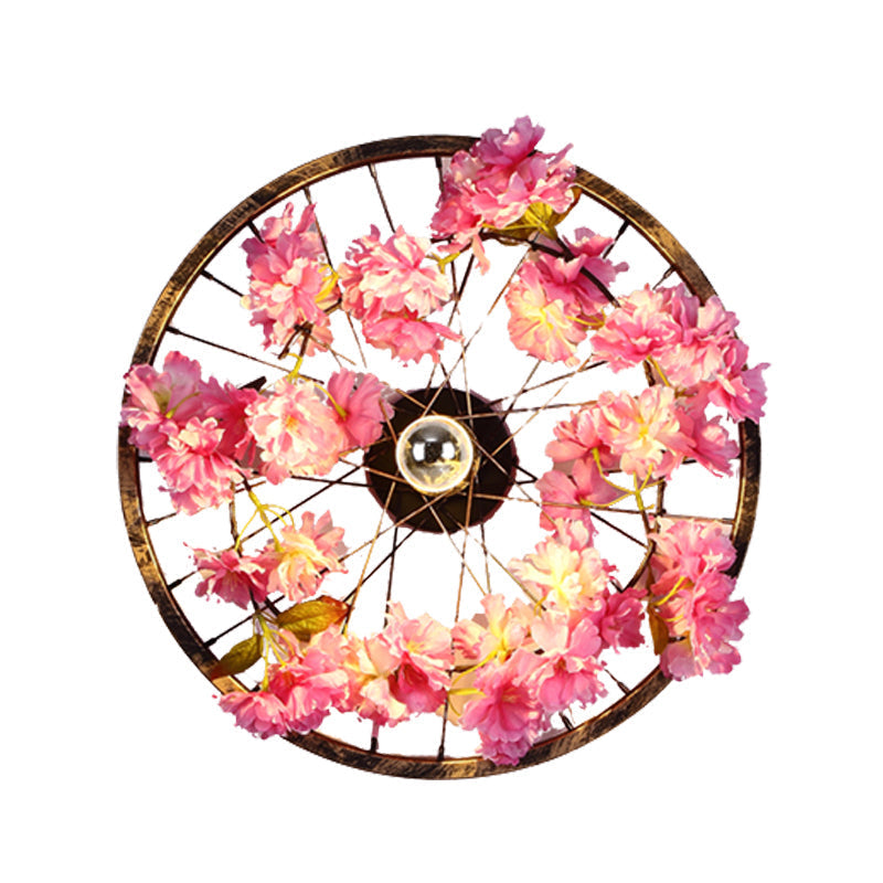 Antique Cherry Blossom Wall Sconce Light W/ Led Lighting & Brass Mount 12.5-20.5 Diameter / 12.5