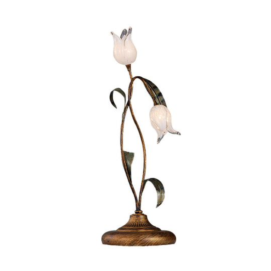 Brass Led Nightstand Light With Tulip Metal Design For Living Room - American Garden Theme