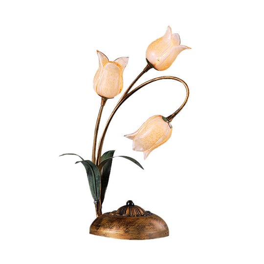 Brass Led Nightstand Light With Tulip Metal Design For Living Room - American Garden Theme