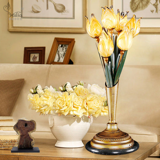Brass Led Nightstand Light With Tulip Metal Design For Living Room - American Garden Theme 7 / B