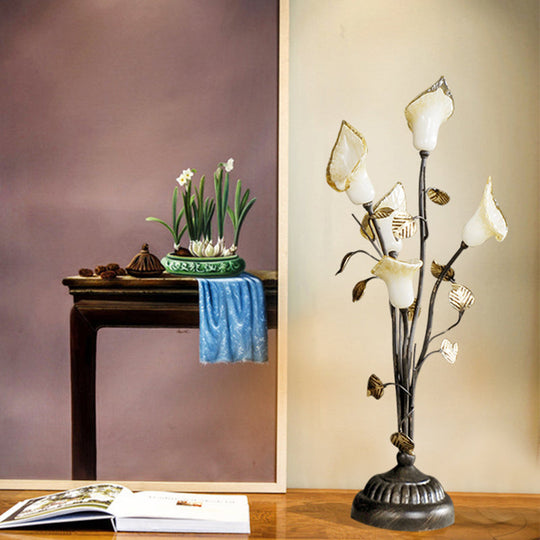 Vintage Bronze Metal Led Nightstand Light: 5-Head Flower Night Lighting For Living Room