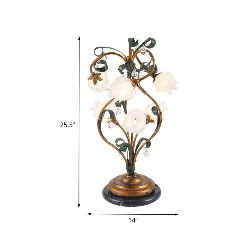 Pastoral Style Brass Metal Led Nightstand Lamp With 6 Floral Bulbs - Perfect For Bedroom Lighting