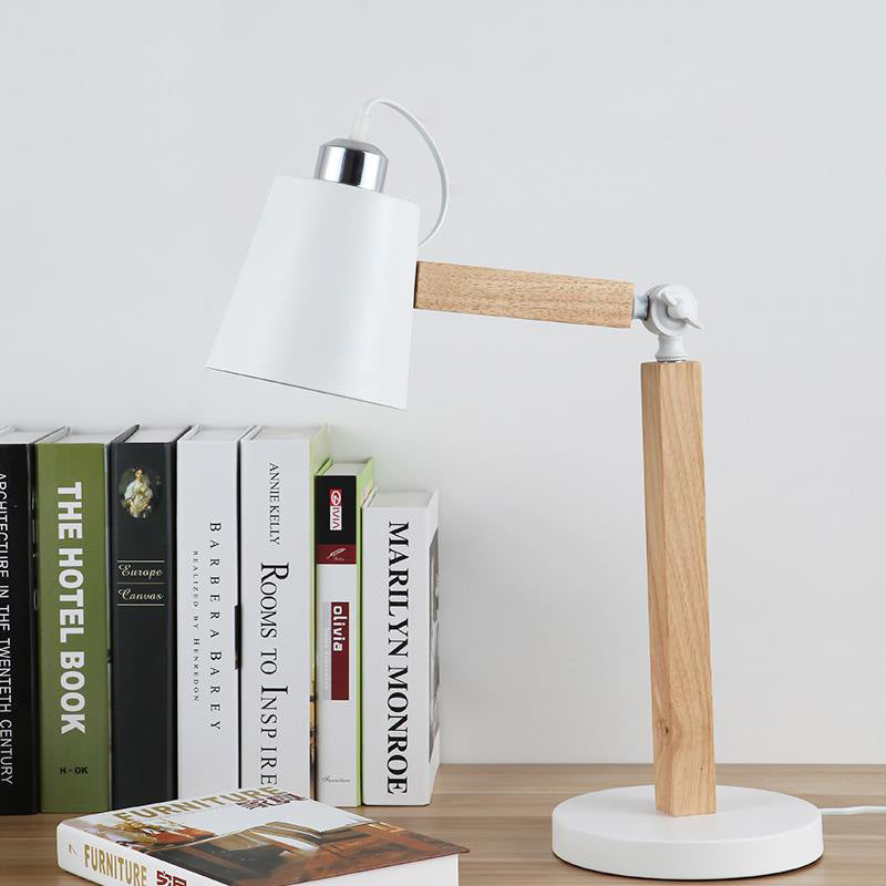Modern Metal Tapered Desk Light: 1-Head Night Table Lamp In White/Black With Rotating Node White