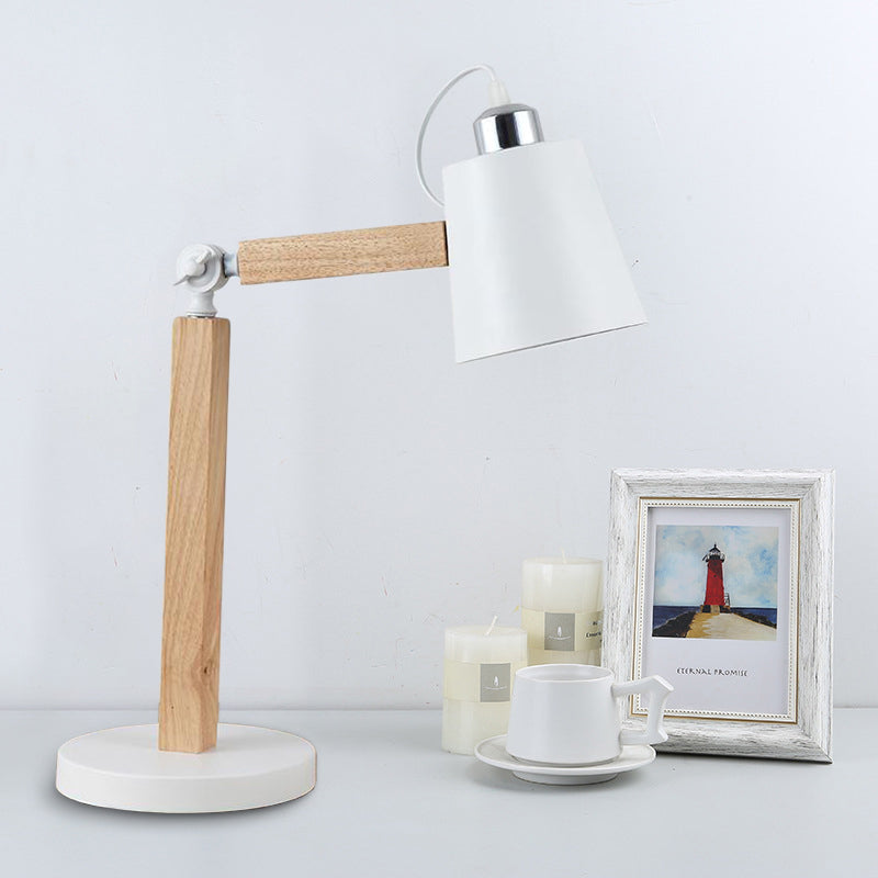 Modern Metal Tapered Desk Light: 1-Head Night Table Lamp In White/Black With Rotating Node