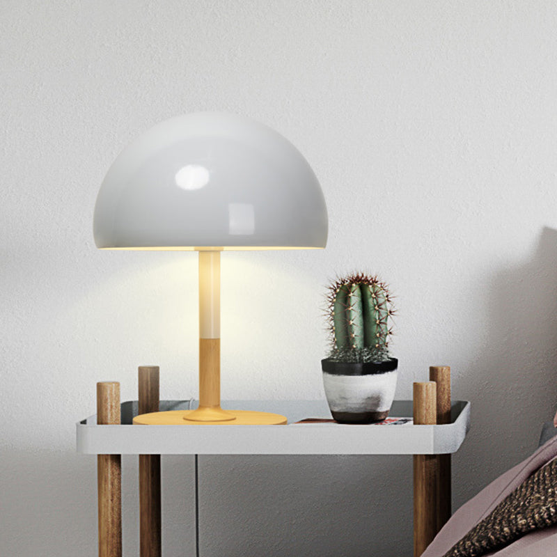 Modern Metal Desk Lamp With 1 Head White Table Light - Circular Beige Wood Base