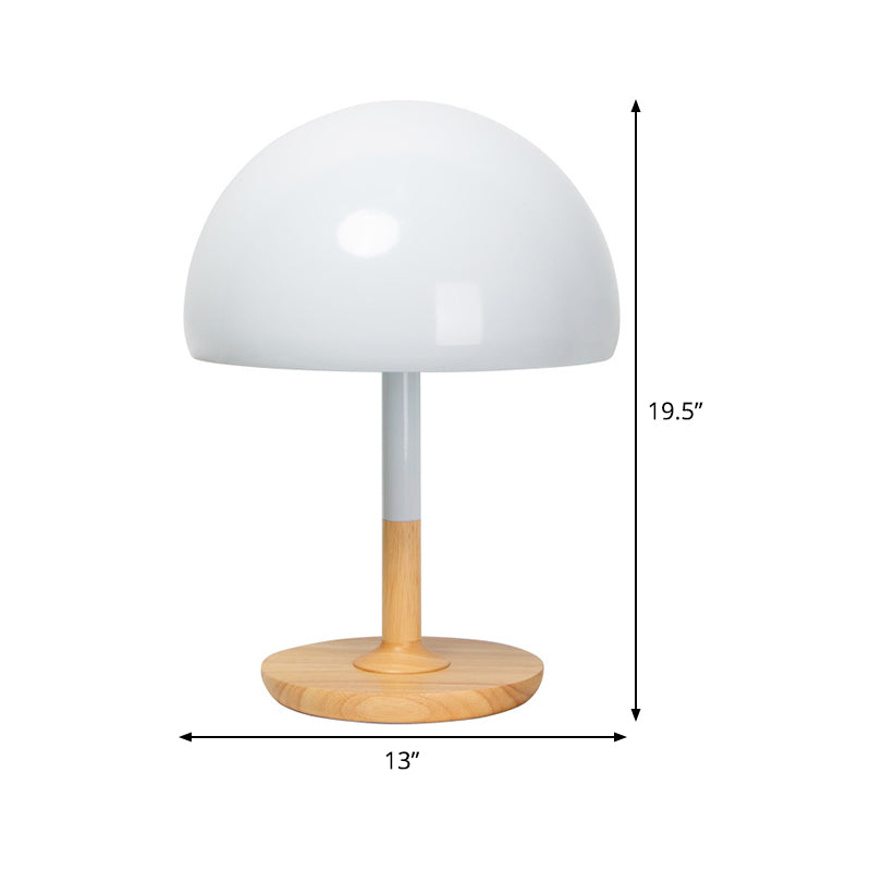 Modern Metal Desk Lamp With 1 Head White Table Light - Circular Beige Wood Base