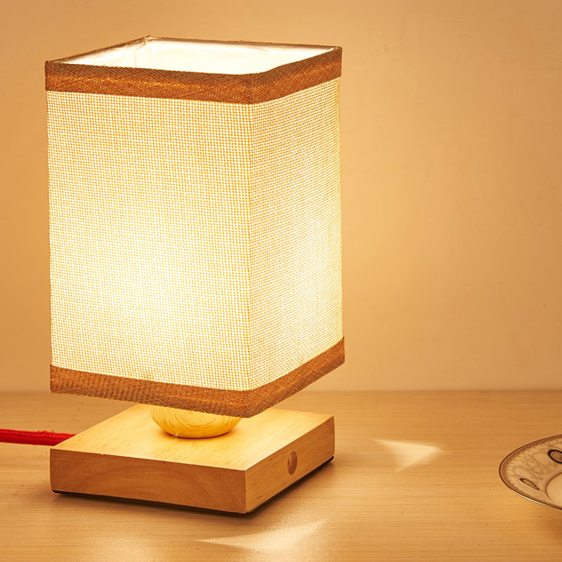 Chinese Wood Dining Room Desk Lamp With Rectangle Fabric Shade - 1 Head Table Light