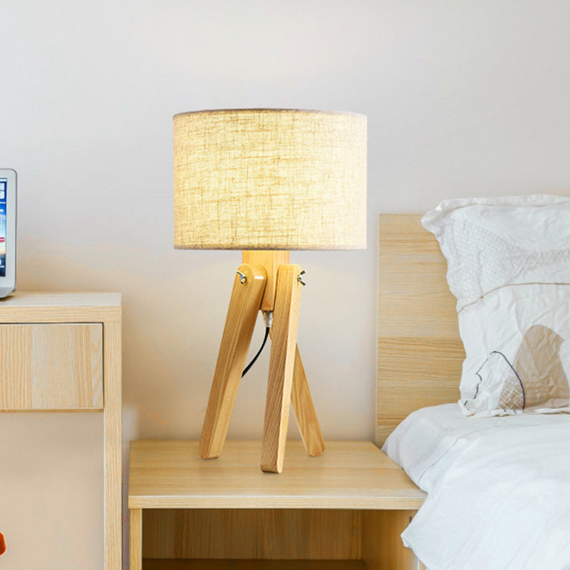 Contemporary Wood Task Lamp With Straight Sided Shade And Fabric Ideal For Reading Book Light
