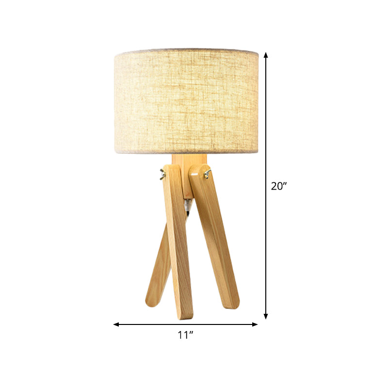 Contemporary Wood Task Lamp With Straight Sided Shade And Fabric Ideal For Reading Book Light